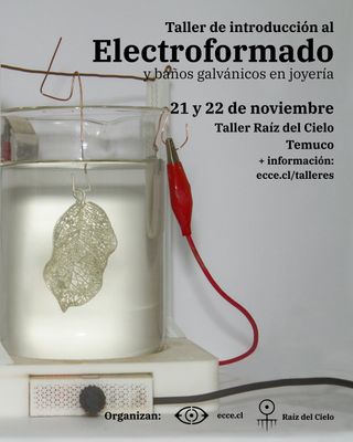 Pieza de cobre con forma de hoja y nervaduras, electroformada en el taller
